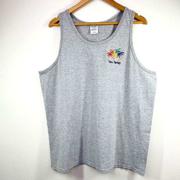 Palm Springs Tank Top Mens XL Gray Tank Top Embroidered Palm Springs Palm Trees - Picture 1 of 8